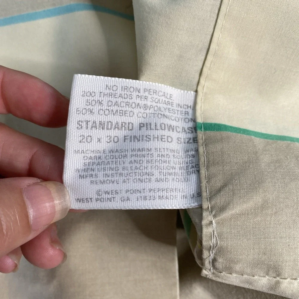 VTG TWIN Atelier Martex Pillowcase & Sheets Percale ~ Beige Tan w Pastel Stripes